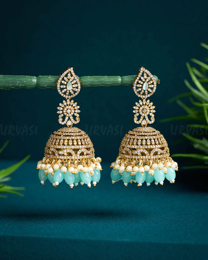 Gold-Toned Bead Hanging AD Earrings ER 610