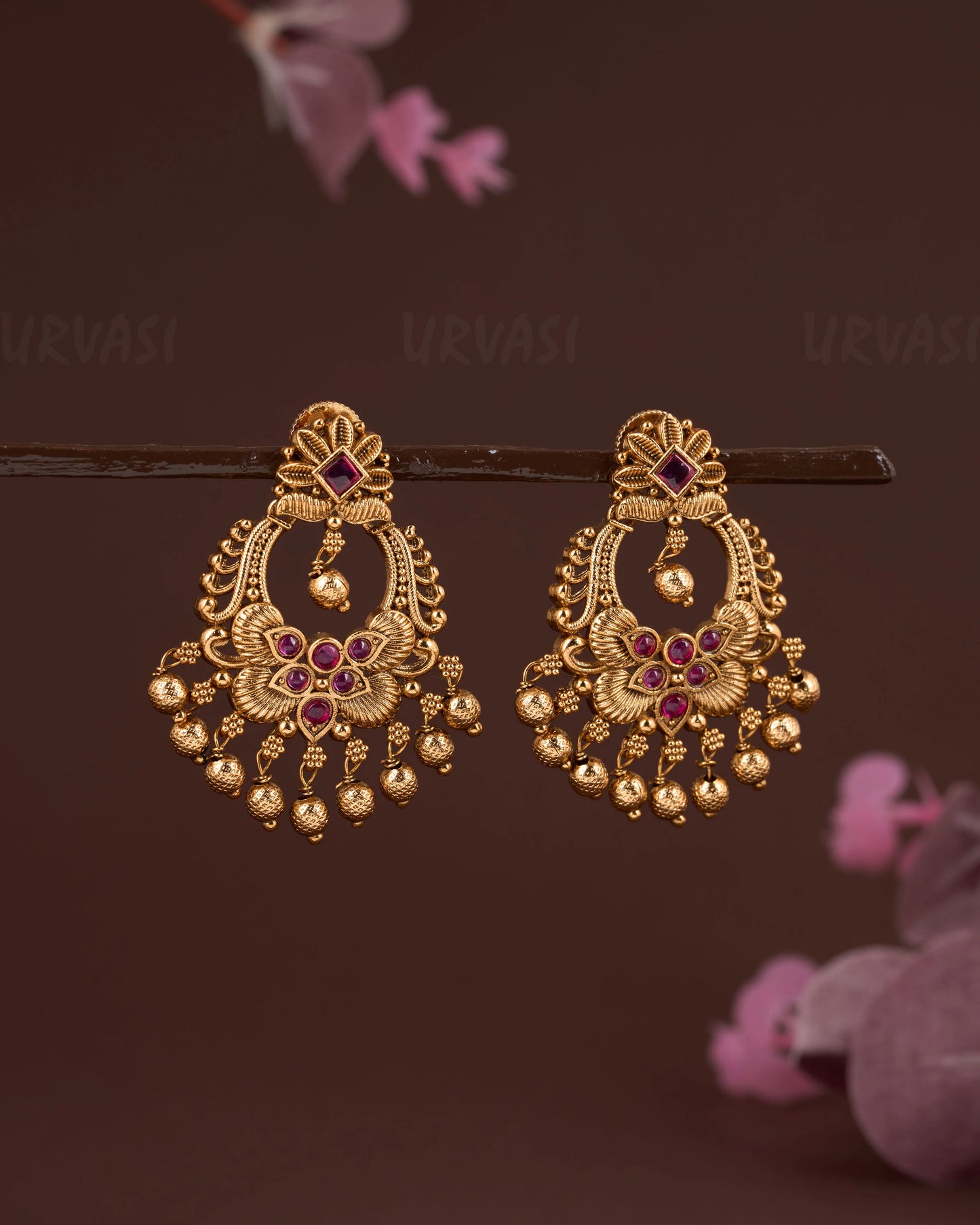 Gold-Toned Floral Bead Hanging Earrings ER 685