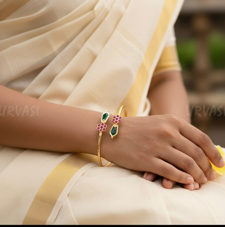 Gold-Toned Traditional Nagapadam Cuff bangles BA 341