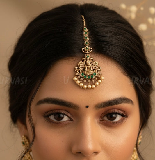 Gold-Toned Lakshmi Peacock Motif Green Chutty CH 38