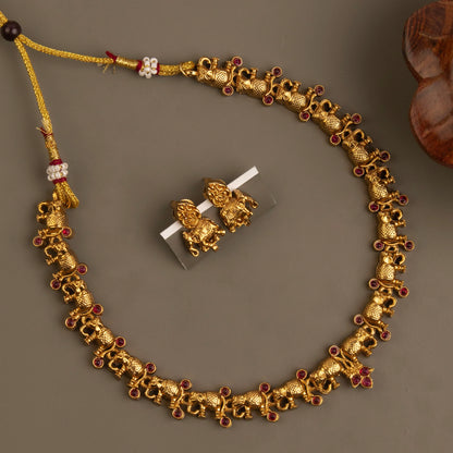 Gold-Toned Elephant Motif  Short Necklace 1162