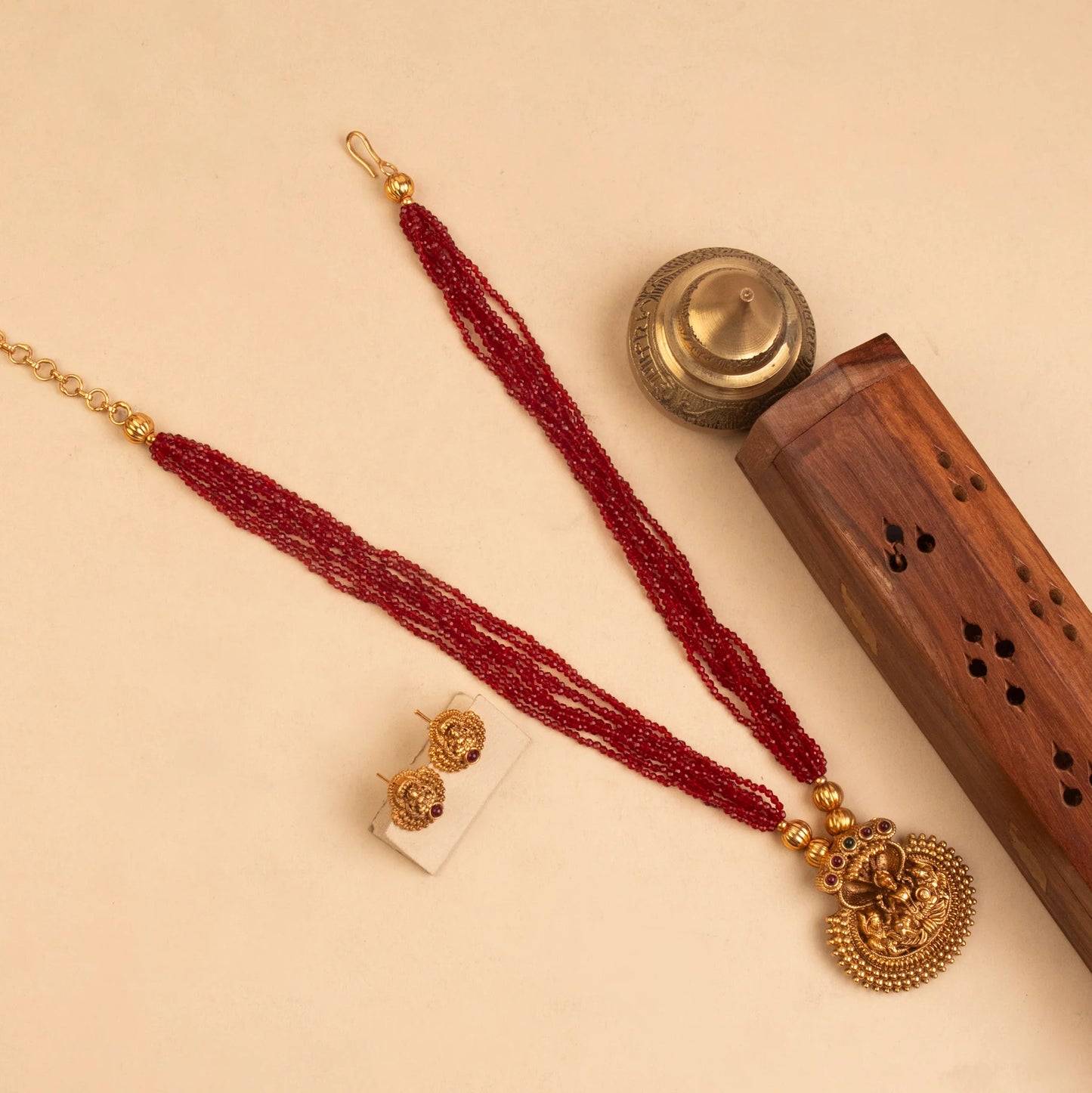 Gold-Toned Lakshmi Nagas Beaded Necklace 1185