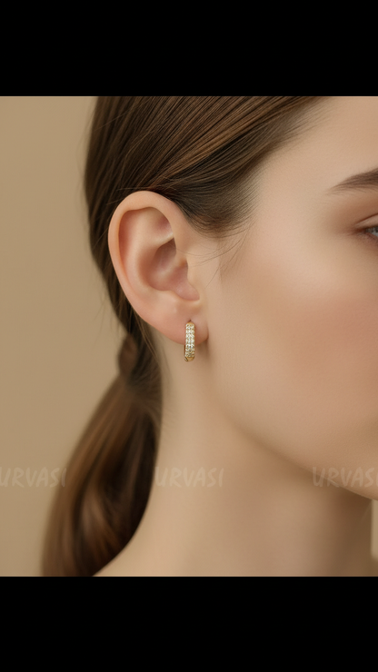 Gold-Polish Huggie Hoops Zirconia AD Earrings ER 785