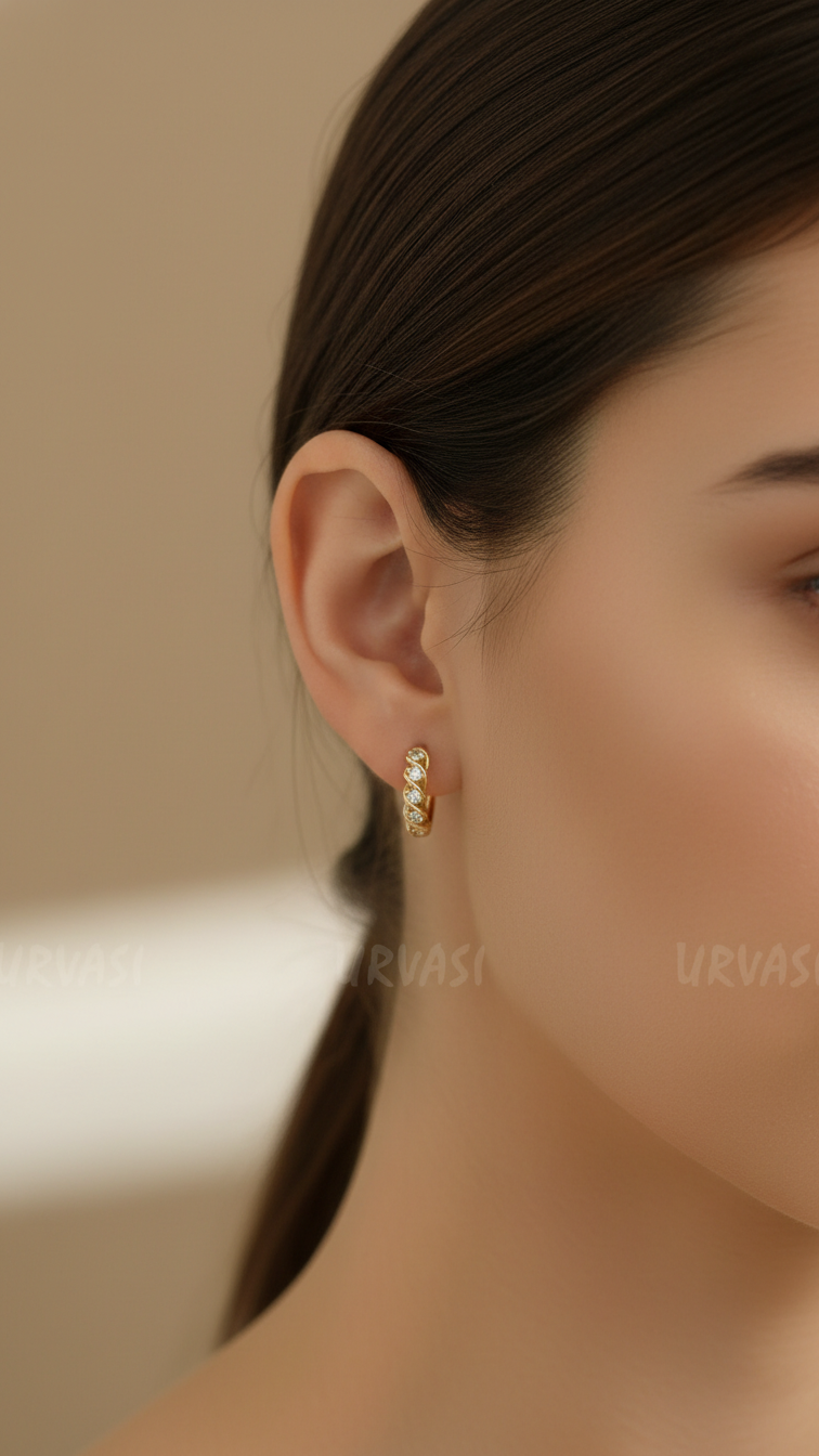 Gold-Polish Cubic Zirconia AD Earrings ER 827