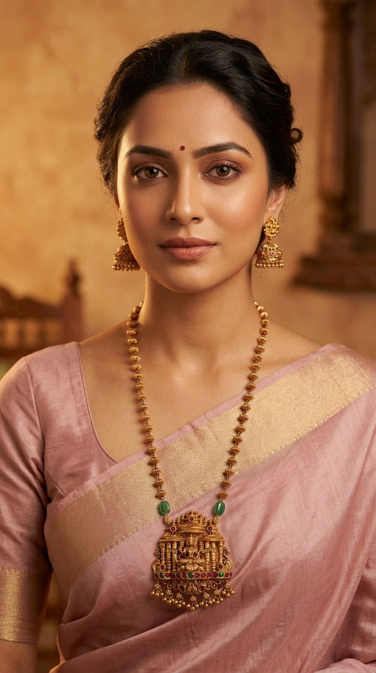 Gold-Toned Temple Lakshmi Beaded Necklace 817