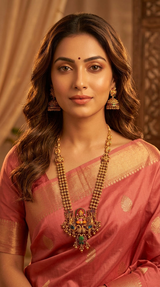 Gold-Polish Lakshmi Pendant Gold Beats Necklace 1427