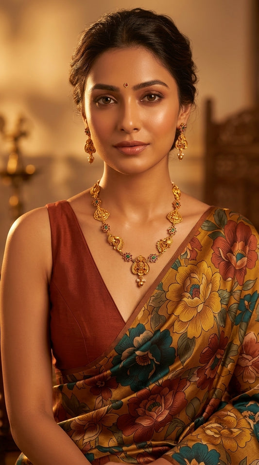 Gold-Polish Lakshmi Floral Designed Necklace 1430