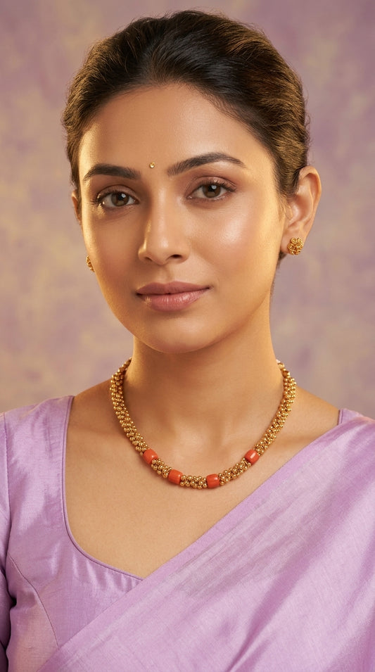 Gold-Toned Coral Beaded Necklace 1458