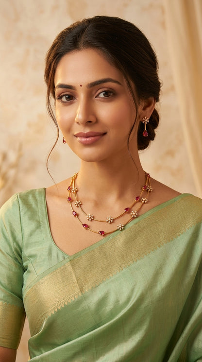 Gold-Toned Two-layer Stone-Studded Necklace 1457
