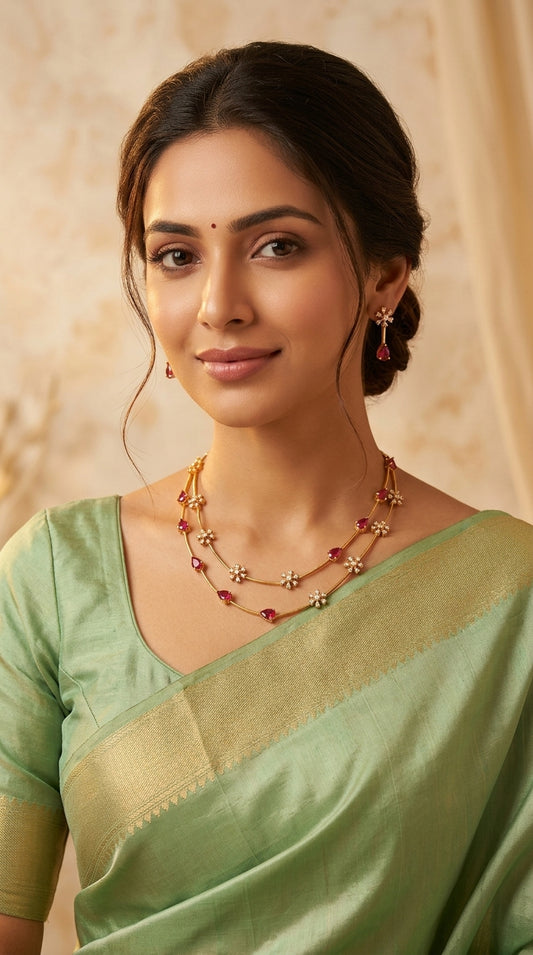 Gold-Toned Two-layer Stone-Studded Necklace 1457