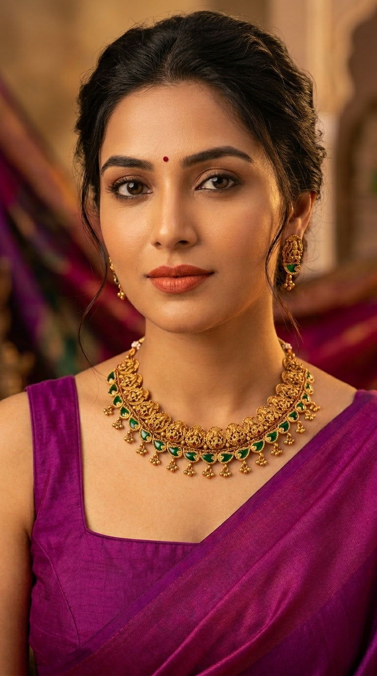 Gold-Toned Lakshmi Palakka Mango Necklace 1412