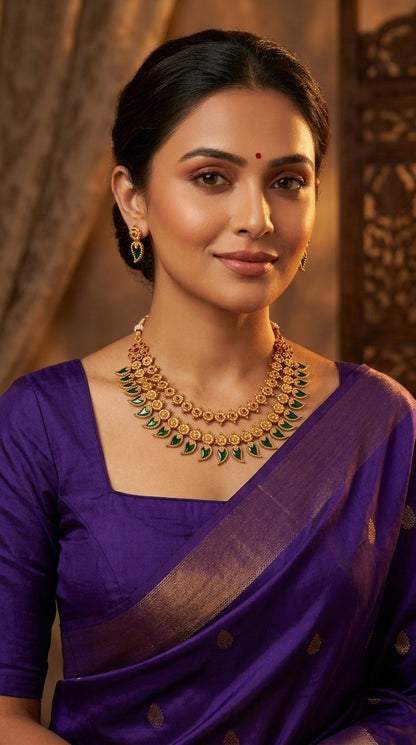 Gold-Polish Palakka FloralDesigned Necklace 1422