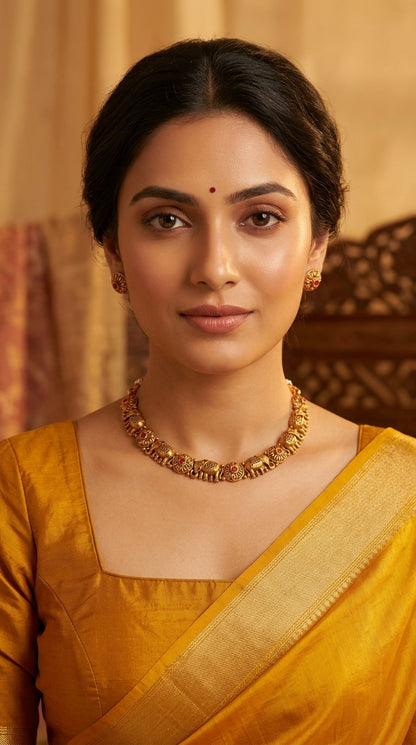 Gold-Polish Floral Elephant Designed Necklace 1423