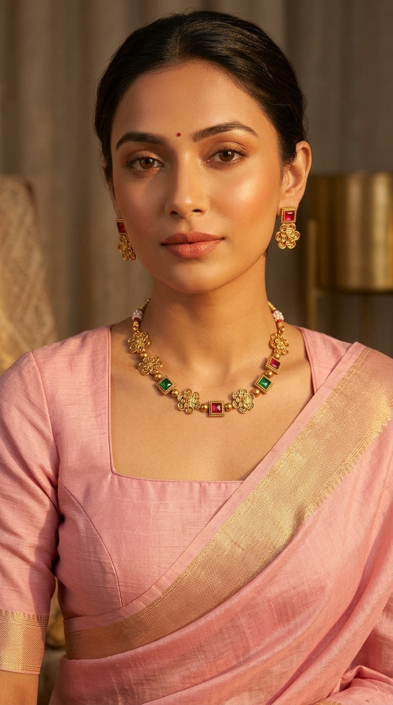 Gold-Polish Floral Designed Necklace 1425