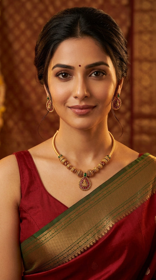 Gold-Polish Lakshmi Motif Short Necklace 1426