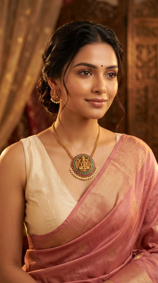 Gold-Polish Lotus Lakshmi Simple Chain Necklace 1432