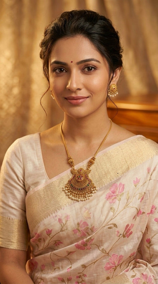 Gold-Toned Floral Padma Replica Pearl Necklace 1393