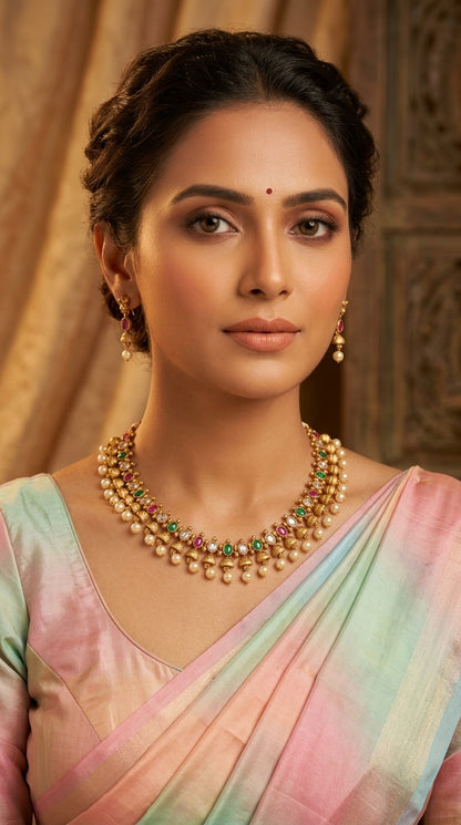 Gold-Toned Pearl Hanging Beaded Necklace   1398