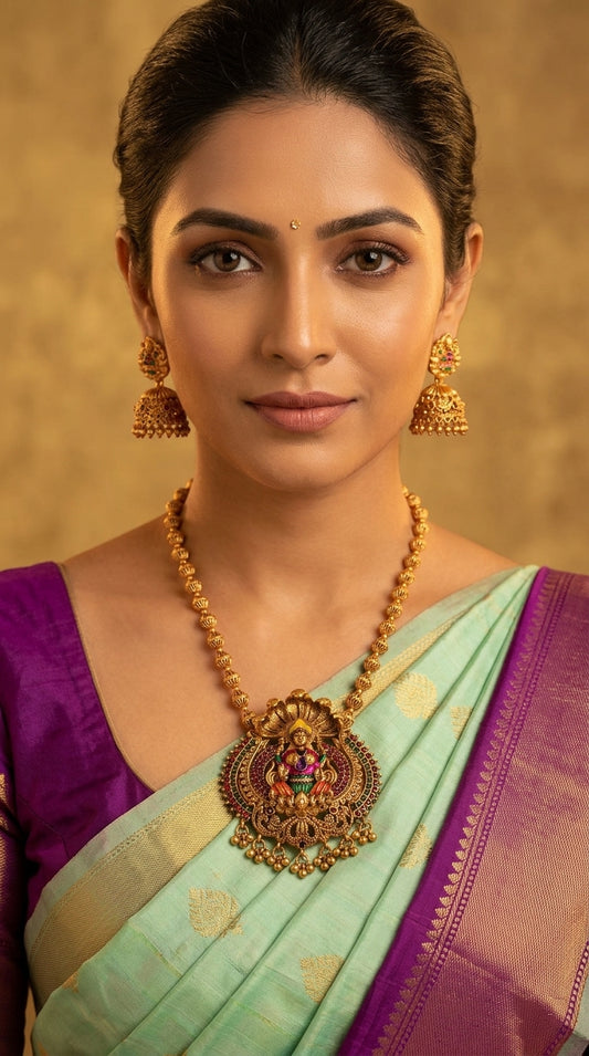 Gold-Toned Goddess Lakshmi Naga Pendant Short Necklace 1404