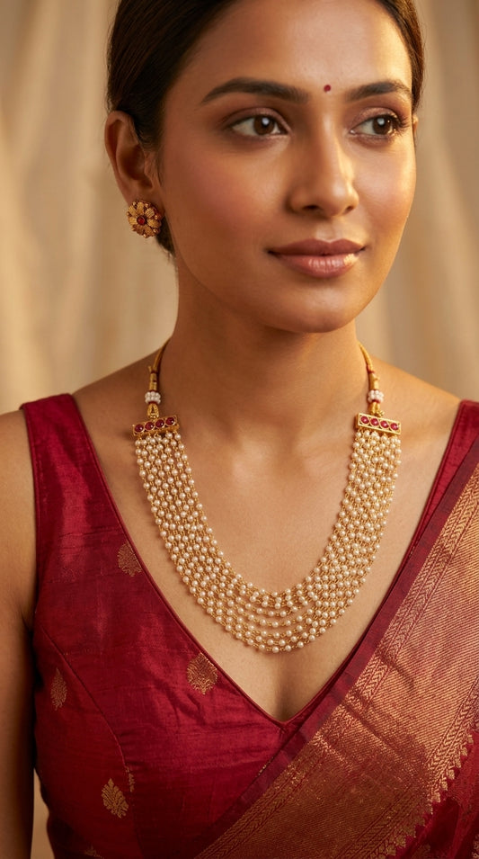 Gold-Toned Multi-Layer Pearl Necklace  1415