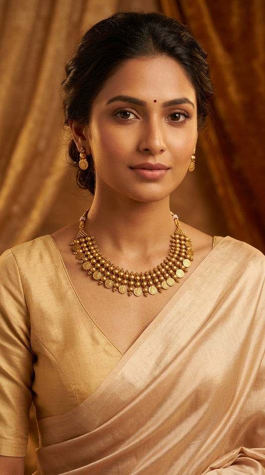 Gold-Toned Traditional Coin Motifs Necklace 1445