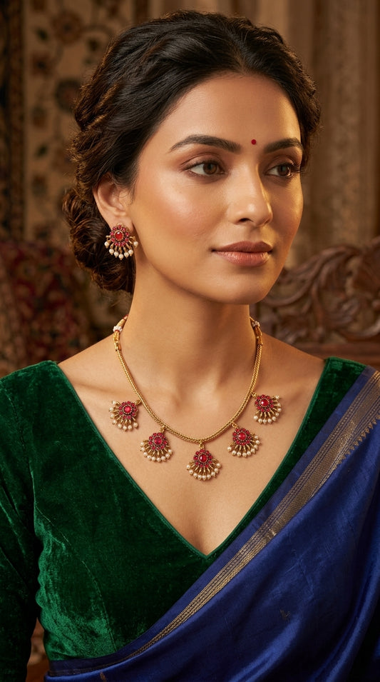 Gold-Toned Floral Hanging Necklace 1441