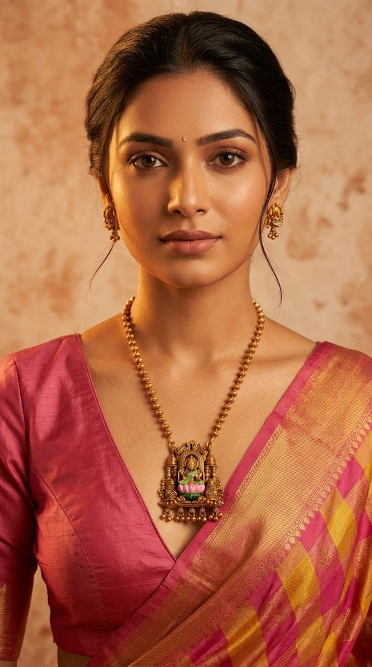 Gold-Toned Lakshmi Beaded Hand Painted Necklace 1439