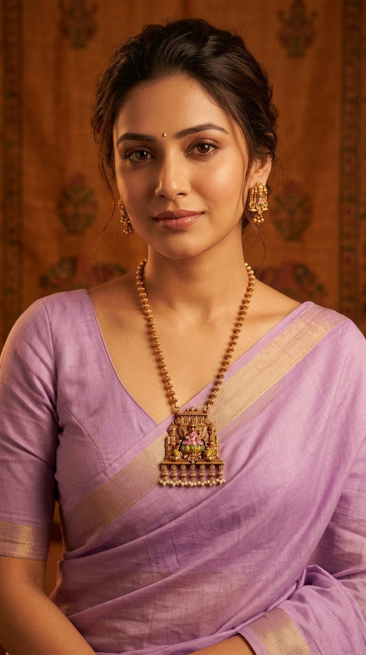 Gold-Toned Lakshmi Hand Painted Beaded Designed Necklace 1437