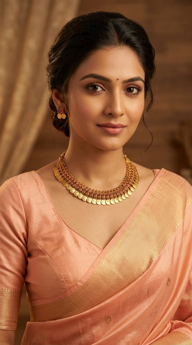 Gold-Toned Kaasu Lakshmi Designed Necklace 1435