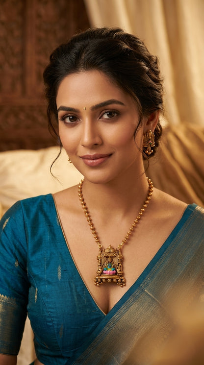 Gold-Toned Lakshmi Beaded Designed Necklace 1434