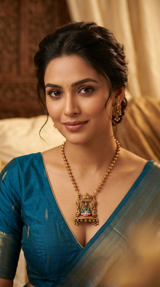 Gold-Toned Lakshmi Beaded Designed Necklace 1434