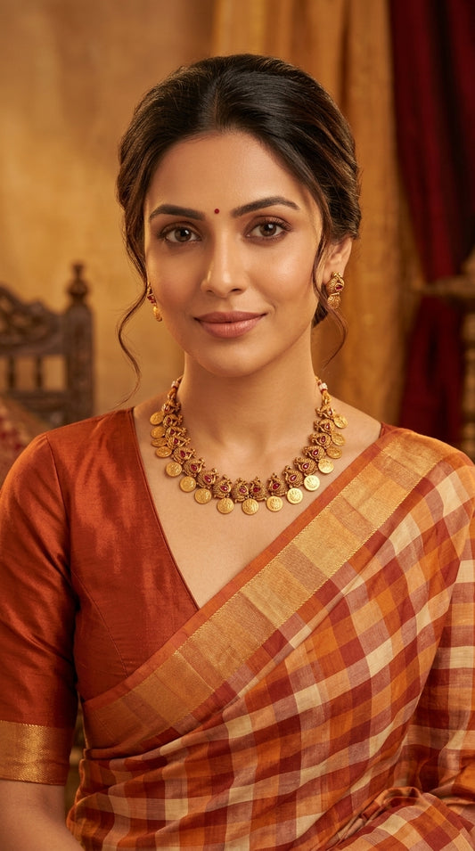 Gold-Toned Kaasu Designed Lakshmi Peacock Necklace 1424