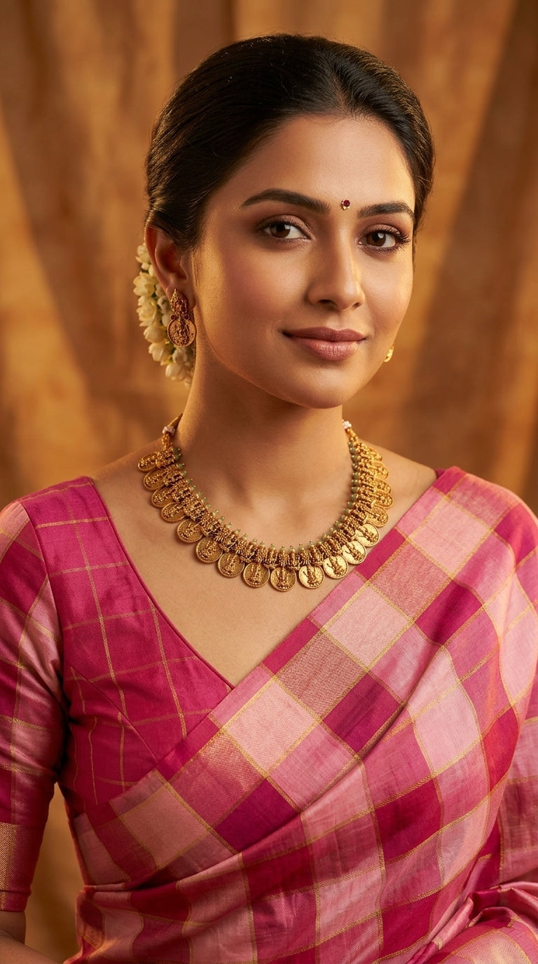 Gold-Toned-Kaasu Designed Lakshmi Necklace 1421