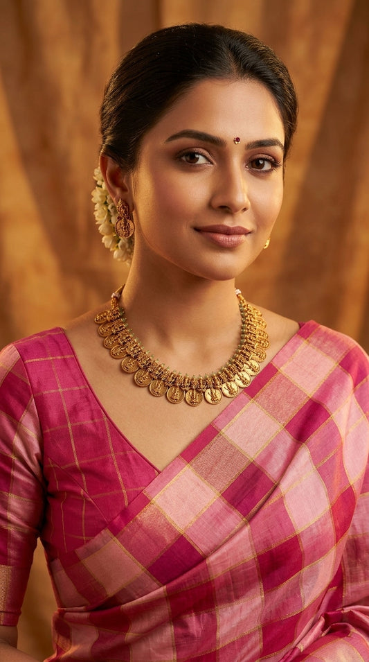 Gold-Toned-Kaasu Designed Lakshmi Necklace 1421