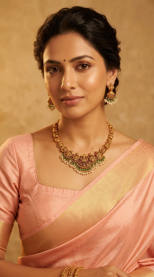 Premium Antique Lakshmi Floral Peacock Necklace 1462