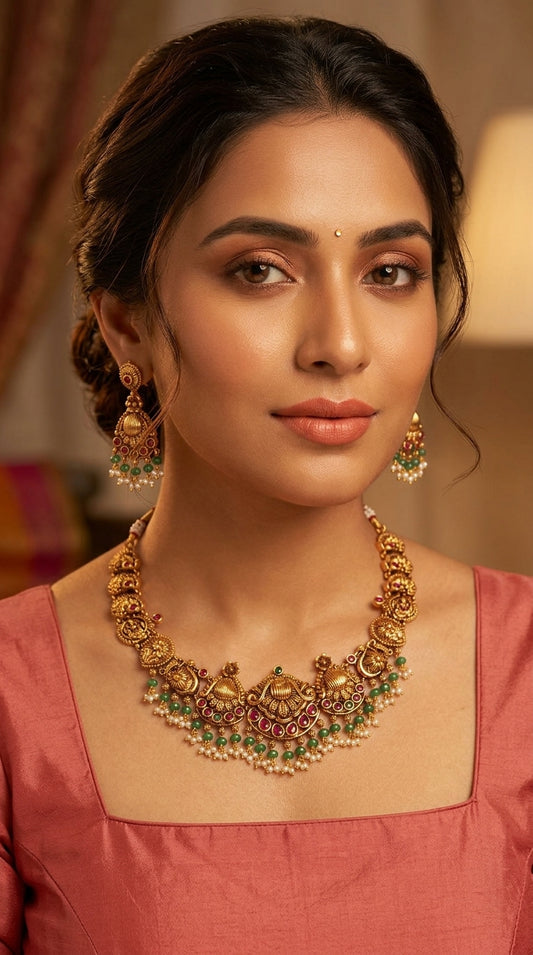 Premium Antique Floral Peacock Motif Necklace  1464