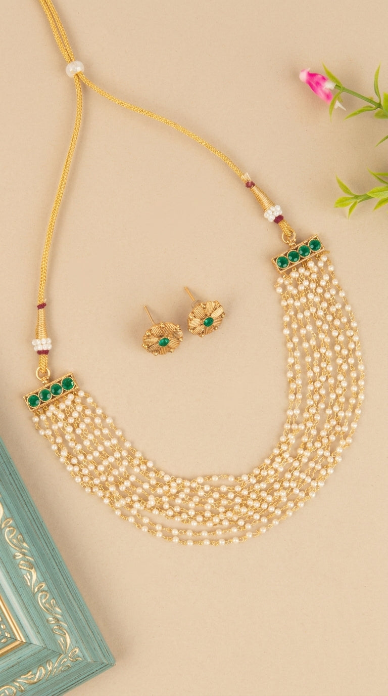 Gold-Toned Multi-Layer Pearl Necklace  1415