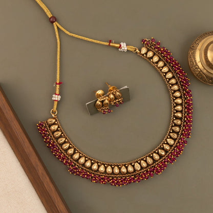 Gold-Toned Traditional Beaded  Choker Necklace 1734