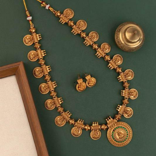Gold-Polish Traditional  Lakshmi Coin Long Necklace  1728