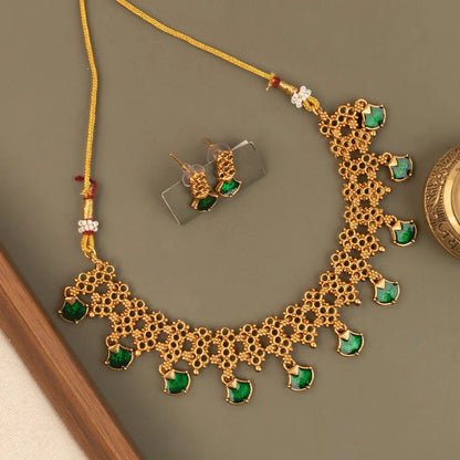 Gold-Floral Traditional  Choker Necklace 1766