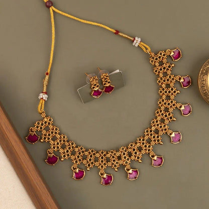 Gold-Floral Traditional  Choker Necklace 1766