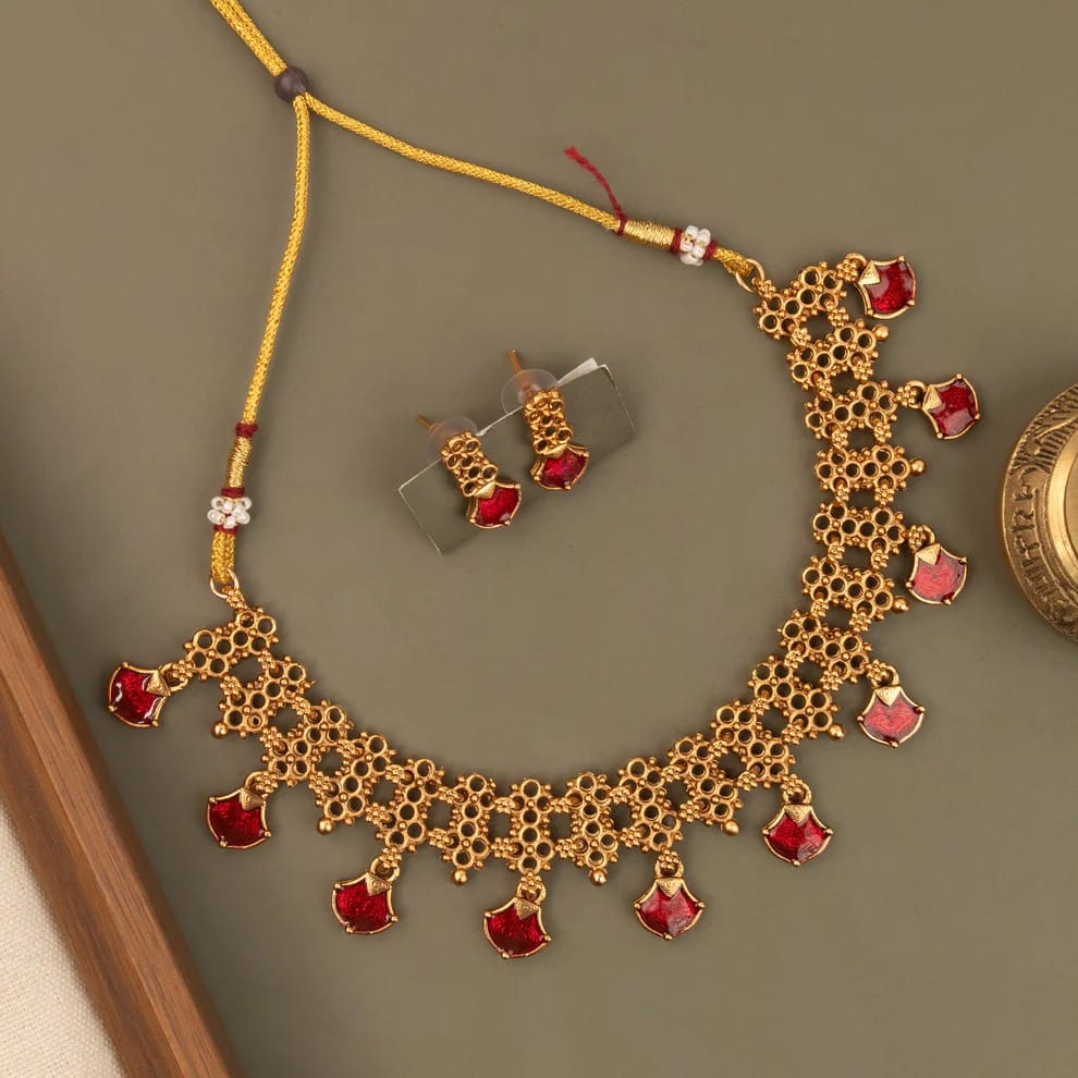 Gold-Floral Traditional  Choker Necklace 1766
