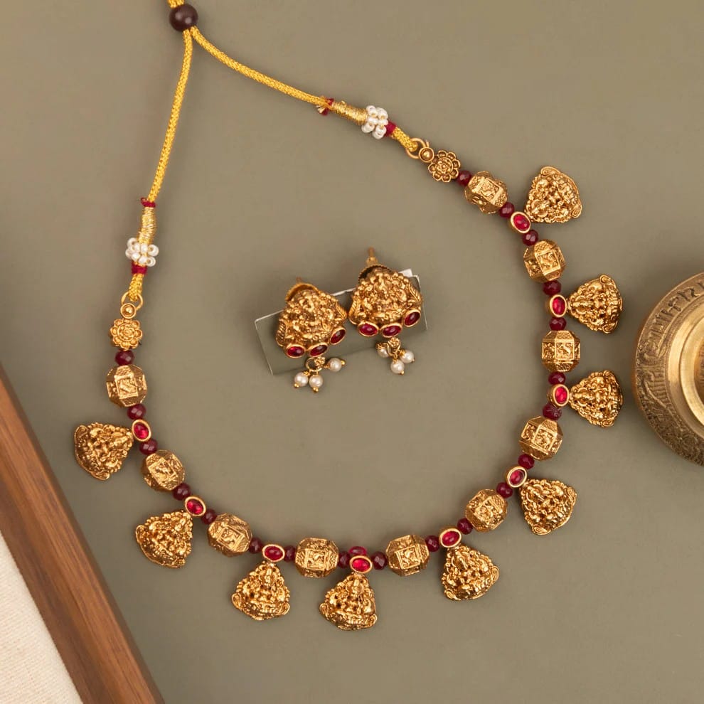 Gold-Floral Traditional Lakshmi Choker Necklace 1771
