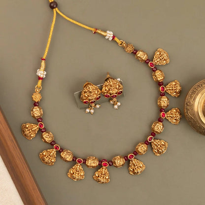 Gold-Floral Traditional Lakshmi Choker Necklace 1771