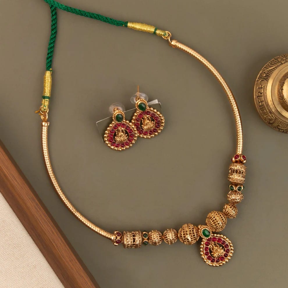 Gold-Polish Lakshmi Ghungroo Choker Necklace 1772