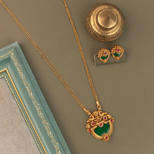Gold-Toned Traditional Palakka Two-Layer Necklace 1762