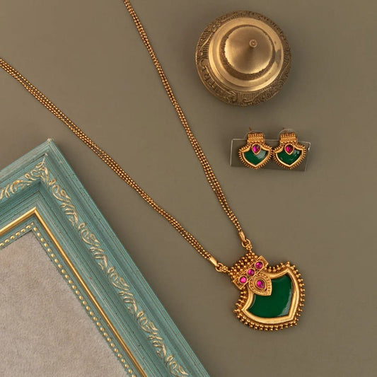 Gold-Toned  Traditional  Palakka Two-Layer Necklace 1756