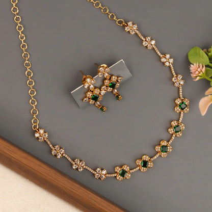 Gold-Toned Floral Stone Studded Necklace 1769