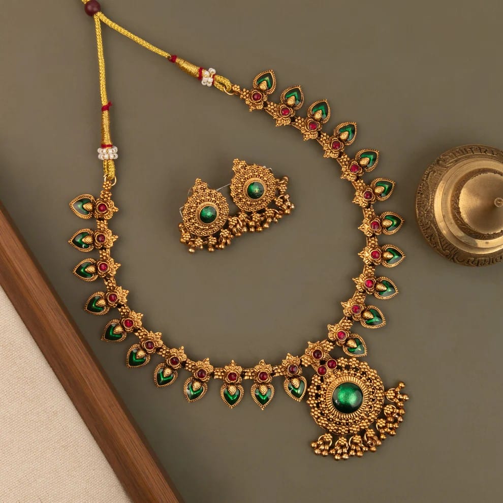 Gold-Toned Traditional  Palakka Necklace 1808