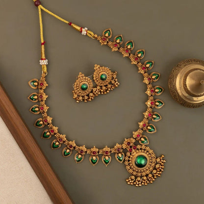 Gold-Toned Traditional  Palakka Necklace 1808